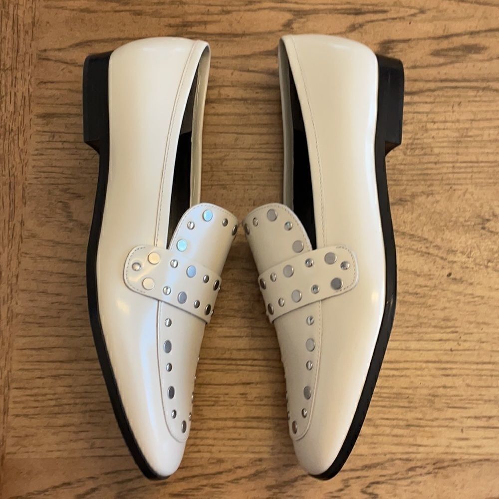 MARC FISHER WHITE STUDDED FLATS.  NEW - Picture 3 of 10